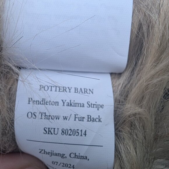 Pendleton PotteryBarn Wool-Acrylic Faux Fur Striped Yakima Camping Blanket - Picture 5 of 9